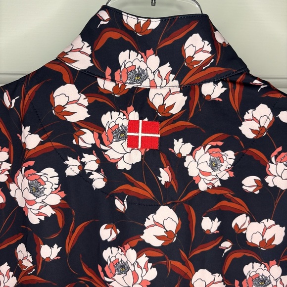 Kastel Denmark Athletic Golf Tennis Sun Shirt in Navy w/ Pink Peonies Size XS - Picture 5 of 13